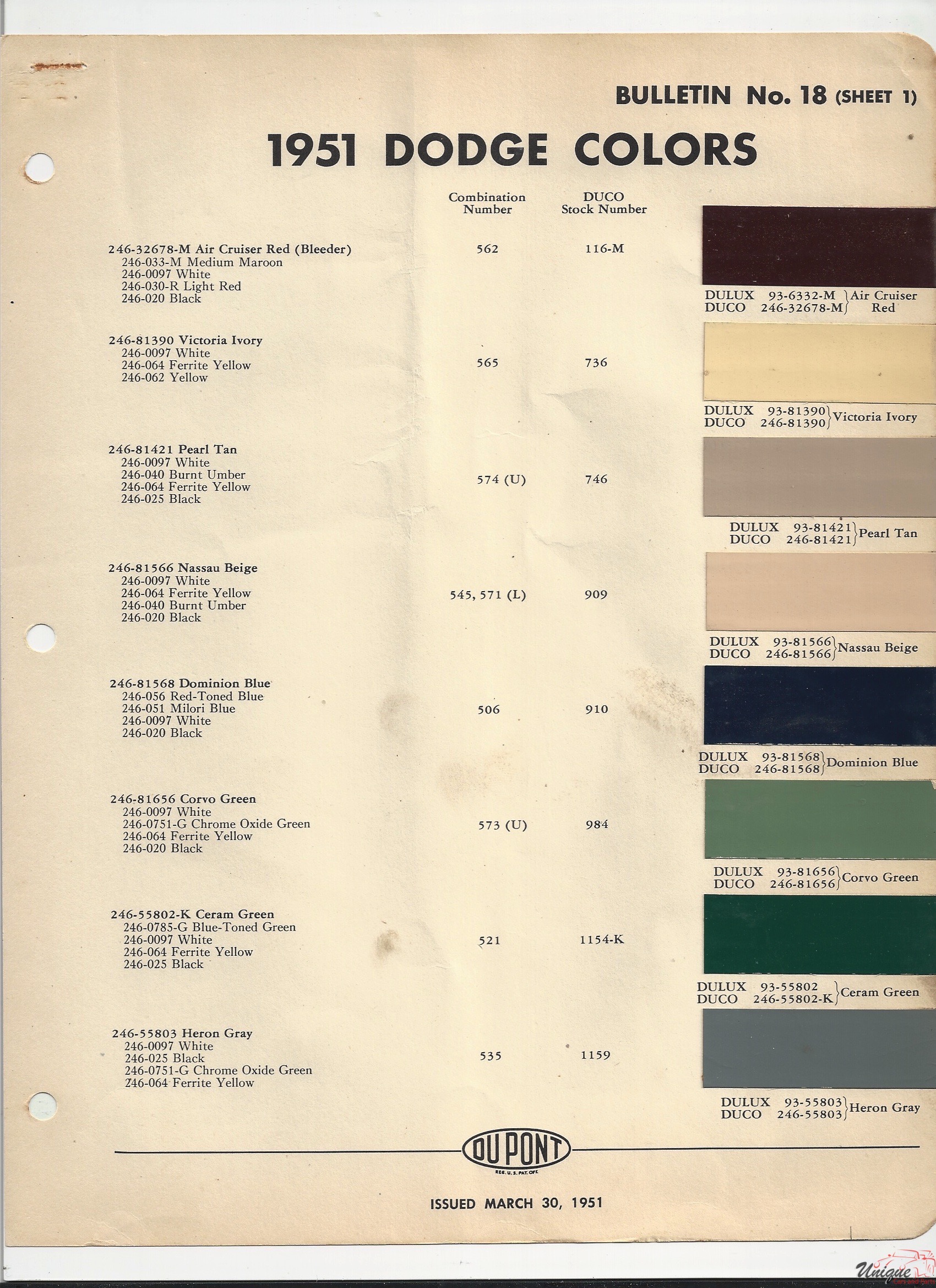 1951 Dodge Paint Charts